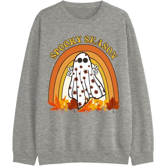 Halloween Ghost Sweater Women Cotton Blend Crewneck Long Sleeve Top - Picture 4 of 5